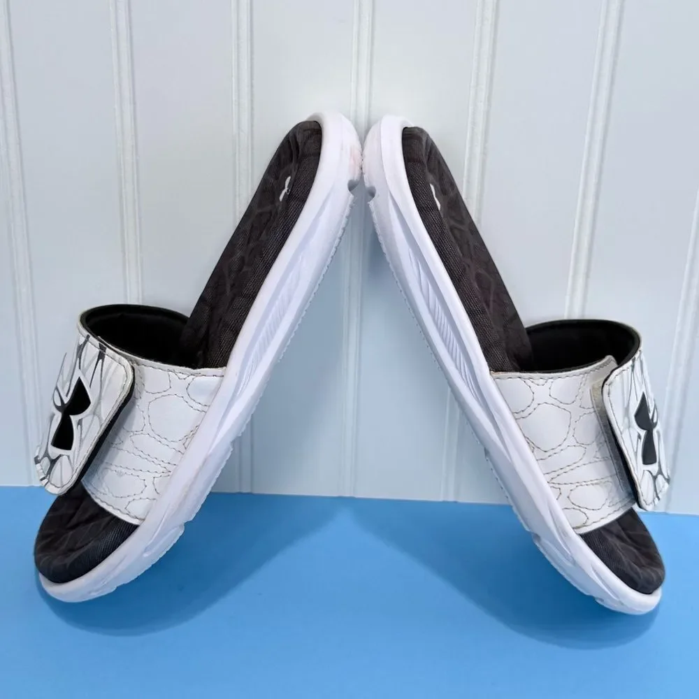 Bundle of 2 Under‎ Armour Black and White Slide Sandals Size 3Y